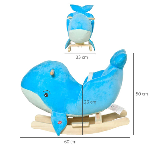 Rootz Schaukelpferd – Schaukeltier – Baby-Schaukelspielzeug – Wal-Design – Sound-Plüsch – Blau – 60 x 33 x 50 cm