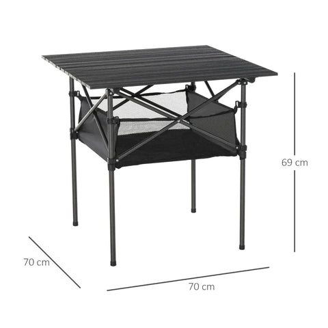 Rootz Garden Table - Aluminum Folding Table - Camping Table With Storage Bag - Portable For Garden Beach Picnic - Charcoal Grey - 70 cm x 70 cm x 69 cm