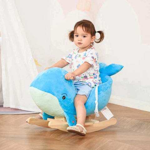 Rootz Schaukelpferd – Schaukeltier – Baby-Schaukelspielzeug – Wal-Design – Sound-Plüsch – Blau – 60 x 33 x 50 cm