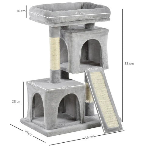 Rootz Cat Tree - Cat Climbing Tree - Sisal Posts - Cat Scratching Post - Light Grey - 59 x 39 x 83 cm