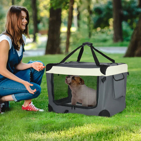 Rootz Transport Bag - Transport Box For Cats And Small Dogs - Foldable - 3 Doors - Gray + Black - 70 x 51 x 50 cm