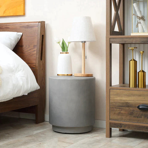Rootz Side Table - Bedside Table - In Concrete Look - Inorganic Ore Powder - Light Grey - 37 cm x 37 cm x 43 cm