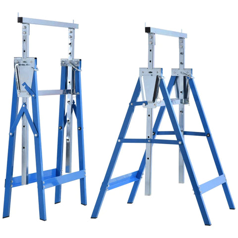 Rootz Scaffolding Trestle - Folding Trestle - Telescopic Trestle - Scaffolding Trestle - Height Adjustable Trestle - 200kg Weight Capacity Trestle - Steel - Blue - 68 x 58 x 80-130 cm