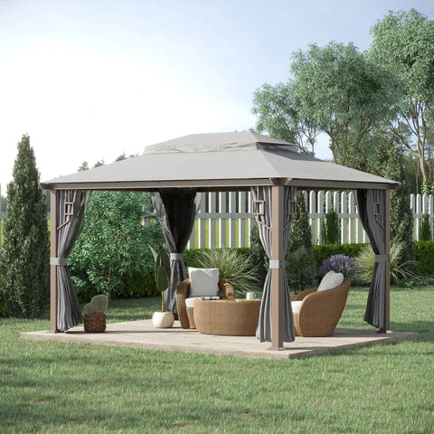 Rootz Gazebo - Garden Gazebo - Pavilion - Garden Tent - Party Tent - With Side Nets And Curtains - Aluminum/Steel/Polyester - Dark Grey - 4m x 3m