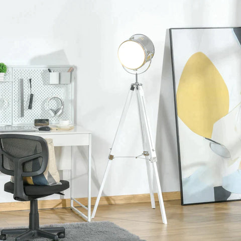 Rootz Stehlampe – Industriedesign – Stativ-Fußschalter – Kiefernholz – Natur + Weiß – 63 L x 63 B x 140 H cm