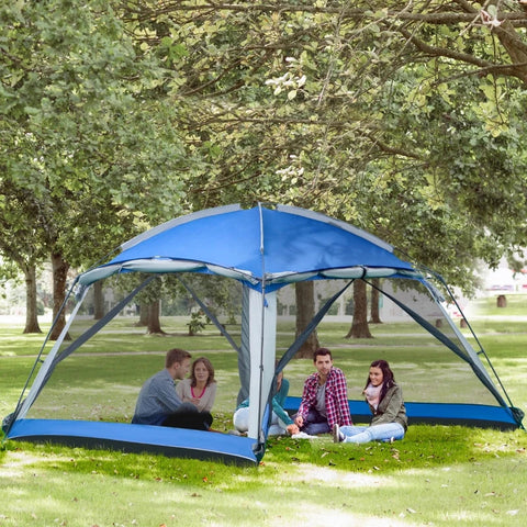 Rootz Camping Tent - Tent - 8 Persoons Kampeertent - Met Draagtas - Polyester/Staal/Glasvezel - Blauw - 3,6 x 3,6 x 2 m