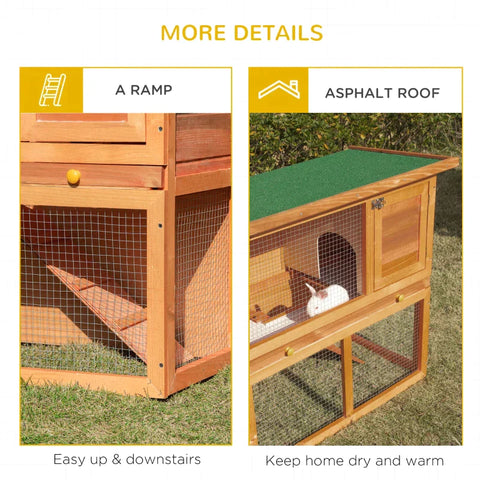 Rootz Small Animal Hutch - Rabbit Hutch - 2-Tier Rabbit Hutch - Wooden Guinea Pig Hutch - Double Decker Pet Cage - Run with Sliding Tray - Yellow + Green - 90cm x 45cm x 80cm