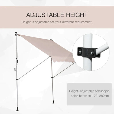 Rootz Awning - Clamp Awning - Articulated Arm Awning -  Sun Protection - Folding Arm - Hand Crank - Aluminum - Cream - White - 200 X 150 Cm