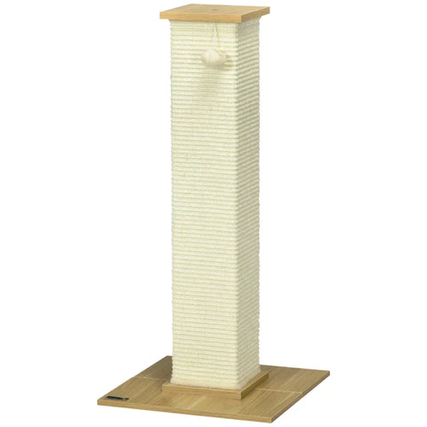 Rootz Scratching Post - With Toy - Beige + Natural - 38 cm x 38 cm x 80 cm