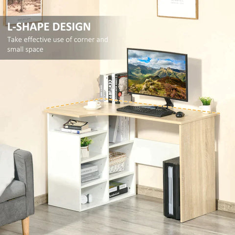 Rootz Computer Desk - L-Shaped Computer Desk - Corner Desk - Study Table with Storage Shelf - Home - Office - 120c m x 70c m x 75 cm