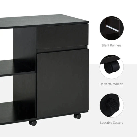 Rootz Printer Table - Printer Stand - Office Trolley - Trolley Filing Cabinet - Office Cabinet With Drawers - Brown