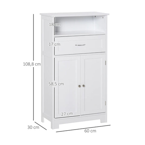 Rootz Bathroom Cabinet - Bathroom Vanity Unit - 1 Shelf And 1 Drawer - Water Resistant - White - 60cm x 30cm x 108.8cm