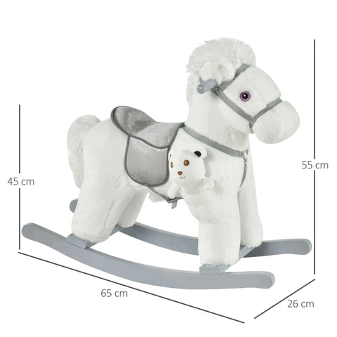 Rootz Rocking Horse - Children's Rocking Horse - Baby Rocking Animal - Toy Rocker - Animal Sounds Toy - White - 65 x 26 x 55 cm