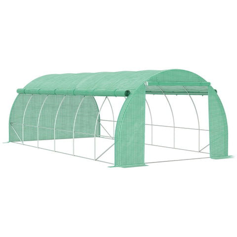 Rootz Greenhouse - Polytunnel Greenhouse - Walk-in Greenhouse Met Oprolbare Covers - UV Bescherming - Stalen Buis - Groen - 590L x 300B x 200H cm