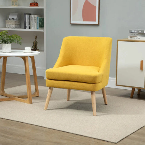 Rootz Dining Room Chair - Kitchen Chair With Armrest - Upholstered Chair - Living Room Chair - Office Chair For Living Room - Bedroom - Modern Design - Linen Touch - Wood - Yellow - 63 x 69 x 79.5 cm
