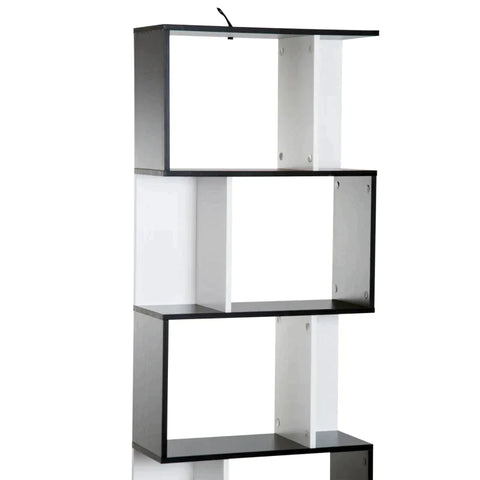 Rootz Bookshelf - 5-tier Bookshelf - S-shaped Bookcase - Shelving Unit - Black