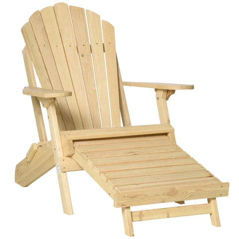 Rootz Garden Chair - Adirondack Garden Chair with Footrest - Folding Sun Lounger - Outdoor Garden Furniture - Natural Pine - 78 x 140 x 94 cm