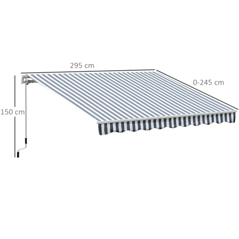 Rootz Awning - Articulated Arm Awning - Sun Protection - Hand Crank - Balcony - Aluminum - Grey/White - 2.95 x 2.45 m