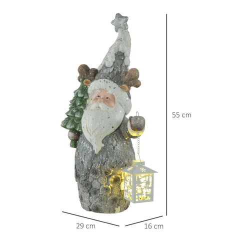 Rootz Christmas Decoration - Santa Claus - Fir Tree And Lantern - Warm LED Lighting - Battery Operated - Indoor And Outdoor - Magnesium Oxide - Multicolored - 29L x 16W x 55H cm