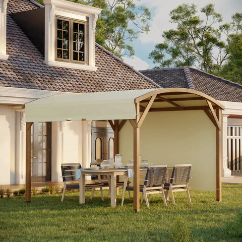 Rootz Garden Gazebo - Retractable Roof - Side Wall - Heavy Duty - Wooden Frame - Cream - 3.20 x 3m