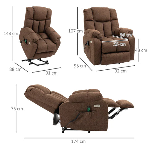 Rootz Stand-Up Chair -  2-in-1 Recliner Chair - With Reclining Function - Remote Control - Linen Polyester/Steel - Brown - 92 x 95 x 107 cm