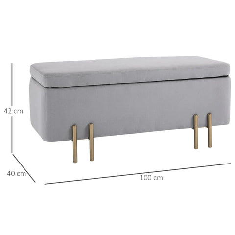 Rootz Storage Chest - Upholstered Bench - Storage Chest Bench - Storage Space - Light Grey