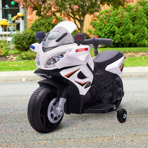 Rootz Children's Police Electric Motorcycle -  Police Motorcycle - Electric Car Stroller - Police Lights - Electric Quad - White/Black - 69 x 39 x 43 cm