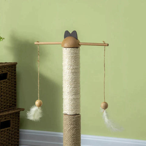 Rootz Scratching Post - Cat Tree - Cat Tower - Kitty Activity Center - With Turntable Interactive Ball Toy - Natural - 32cm x 32cm x 56cm