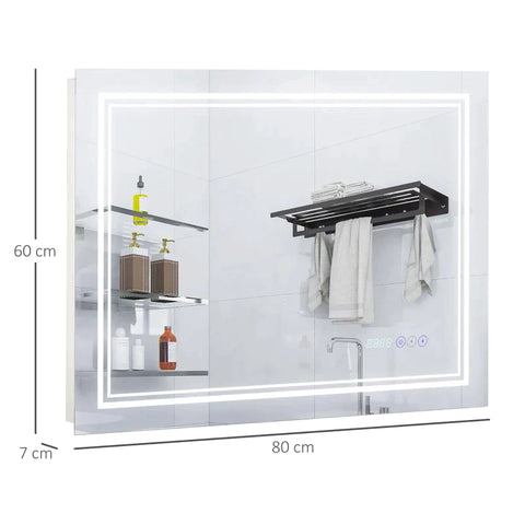 Rootz Bathroom Mirror - Bathroom Mirror With Led Lighting - Bluetooth And Time Display - Wall Mirror - Touch Switch - Aluminum - Silver - 80 x 60 cm