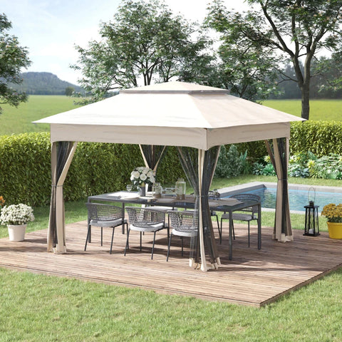 Rootz Gazebo - Folding Pavilion With Side Walls - Metal - Polyester - Mosquito Net - White - 3.25 x 3.25 x 2.65 m
