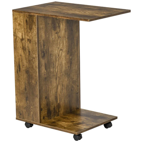 Rootz Side Table - Mobile Table - C-Shape Side Table - Coffee Table - Laptop Table - Snack Table - With Storage And Casters - Chipboard - Rustic Brown - 60 x 40 x 70 cm
