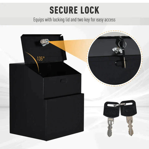 Rootz Suggestiebox - Donatiebox - Brievenbus - Brievenbus Met Slot - Verzamelbox - Sleutelbox - Wandmontage Stalen Brievenbus - Zwart - 15 x 18 x 22 cm