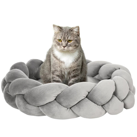 Rootz Pet Bed with Cushion - Cat Bed - Dog Basket - Washable - Gray - 55cm x 55cm x 14cm