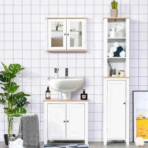 Rootz Bathroom Cabinet - Vanity Cabinet - Storage Cabinet - With Adjustable Shelf - MDF Board - White/Natural - 60 x 30 x 60 cm