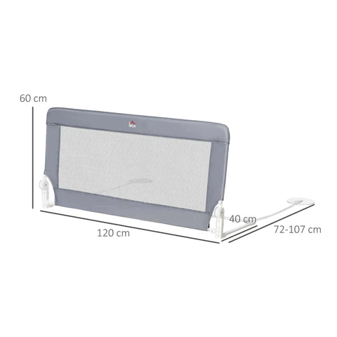 Rootz Bed Guard - Bed Rail - Baby Bed Rail - Foldable - Washable Fabric Cover - For 1.5-5 Years Children - Grey - 120 x 40 x 60cm