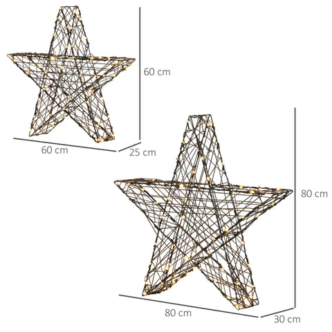 Rootz Weihnachtssternlicht – Weihnachtsbeleuchtung – Set mit 2 Weihnachtssternen – 160 LEDs – wetterfest – Metall – Braun – 80 x 30 x 80 cm