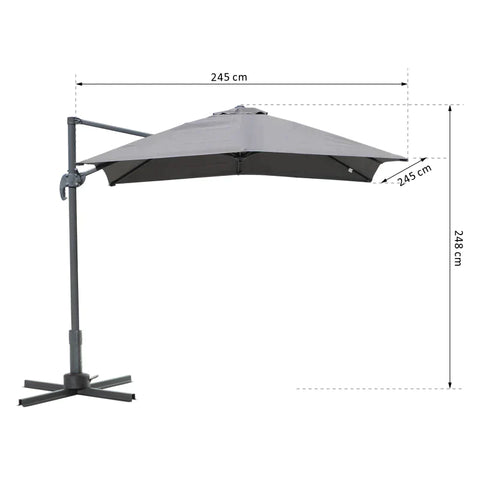 Rootz Parasol - Square Umbrella Parasol - Garden Umbrella - Parasol Umbrella - Grey - 245Lx245Wx248H cm