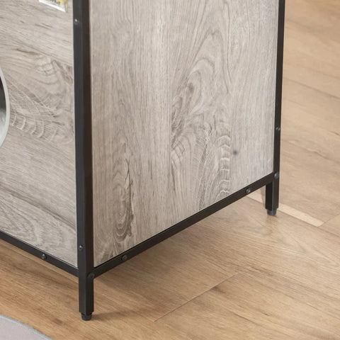 Rootz Cat Cave - Cat Cabinet - Cat Bed - Cat House with Door - Open Shelf - Plush - Gray + Black - 48 x 40 x 65.5 cm