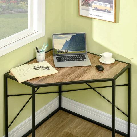 Rootz Corner Desk - Desk - Computer Desk - Office Desk - Work Desk - Industrial Design - Chipboard/Iron - Black/Brown - 80 cm × 80 cm × 77.5 cm