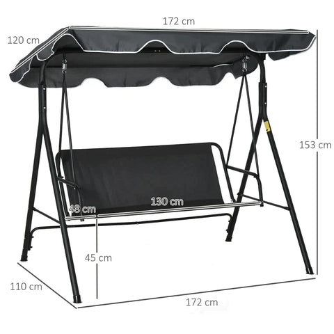 Rootz Hollywood Swing - Garden Swing - Swing Bench - 3-seater With Roof - Steel - Blue + White - 172 x 110 x 153 cm