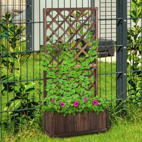 Rootz Verhoogd Bed - Plantenbak Met Trellis - Bloembak - Trellis Rozenboog Met Klimhulp Voor Klimplanten - Hout - Bruin - 72,5 x 31,5 x 149,5 cm