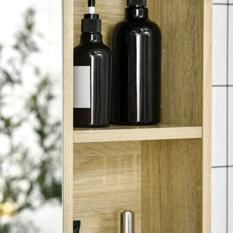 Rootz Badkamermeubel - Spiegelkast - Hangkast - Wandkast - Badkamermeubel - Multifunctionele Kast - Met Open Compartimenten - Badkamer Spaanplaat - Naturel - 80 x 15 x 70 cm