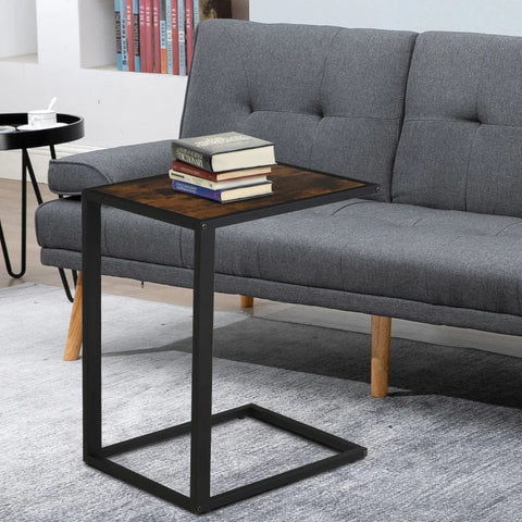 Rootz Side Table - C-shape Side Table - Coffee Table - Standing Table - Metal Mdf - Rustic Brown - 40.6 x 50.8 x 64.2 cm