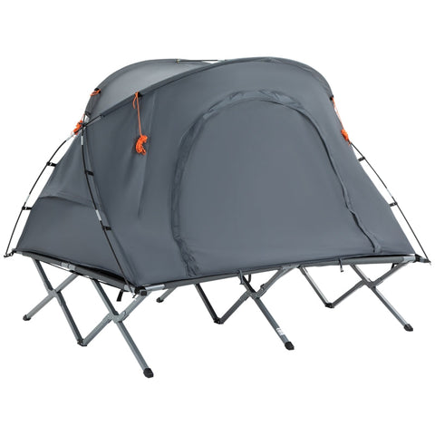 Rootz Tent - 2-Person cot - Two Person Tent - With Camp Bed and Mattress - Foldable - Polyester Taffeta/Oxford Cloth/Fiberglass Pole/Aluminum - Grey - 200 x 146 x 159 cm