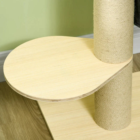 Rootz Scratching Post - With Lying Platform - Seat Platform - Hammock - Lounger Cushion - Natural Wood - 50 x 50 x 114 cm