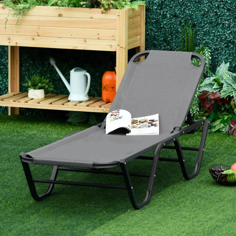 Rootz Sonnenliege – Strandliege – Gartenliege – Grau/Schwarz – 163 x 58,5 x 91 cm