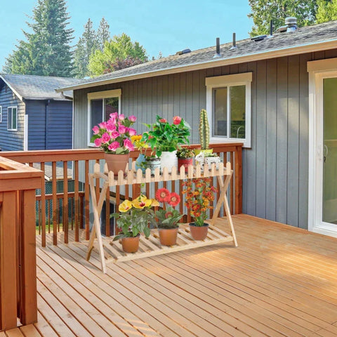 Rootz Plant Stands - Flower Stand Set - Wooden Plant Stand - Flower Stool - Flower Pot Holder - Plant Stool - Fir Wood - Natural - 108 cm x 37 cm x 65 cm