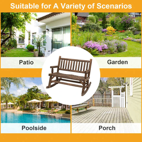 Rootz Rocking Chair - Rocking Bench - Garden Chair - 2-seat - Solid Wood - Dark Brown - L112 x B67 x H93 cm