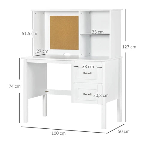 Rootz Desk - 2 Drawers - 2 Shelves - Cork Wall - MDF - White - 100 x 50 x 127 cm