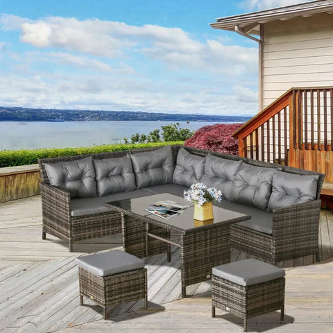 Rootz 6-piece Seating Set - Garden Set - Sofa Set - Garden Furniture Set Lounge - Polyrattan - Grey - 110.5L x 62W x 82H cm